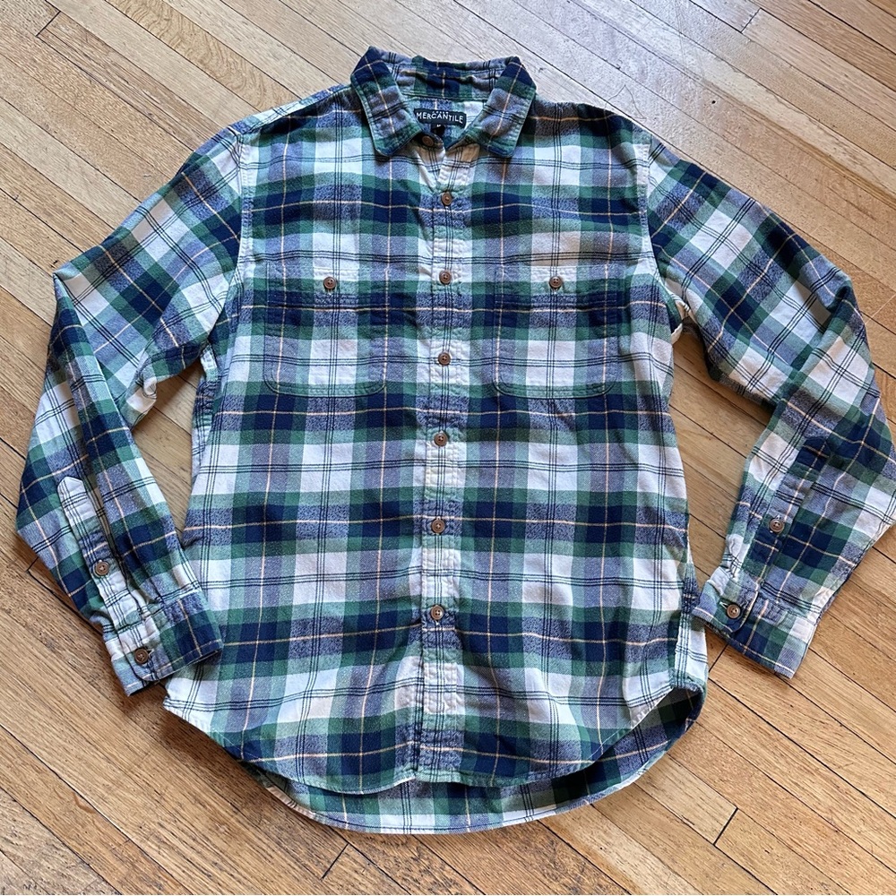 J.CREW Men's Plaid Flannel Shirt Size M Blue/Green Classic